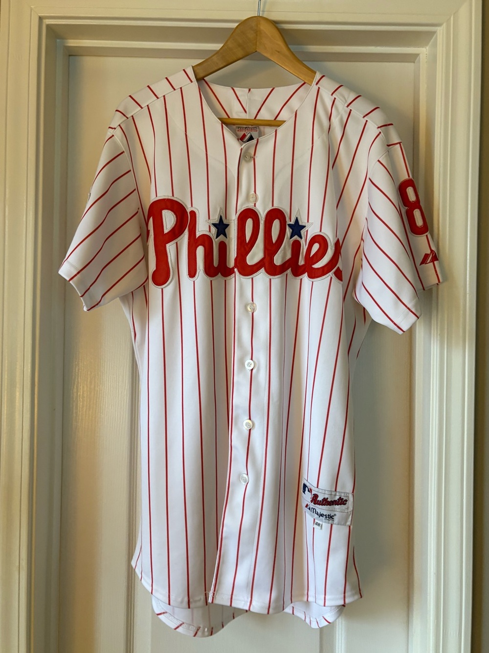 Vintage Philadelphia Phillies 2008 World Series Jersey, #8 Victorino, Men’s XL
